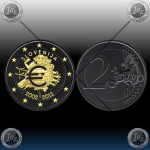 2 EVRO SLOVENIJA  2012 "10 let Evrokovancev" Black Rhodium + 24k Gold
